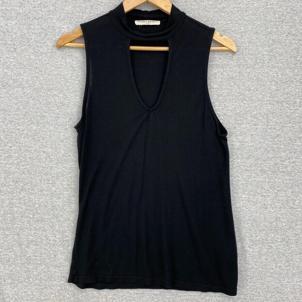 Project Social T Top Womens Medium Black Sleeveless Choker Blouse Keyhole